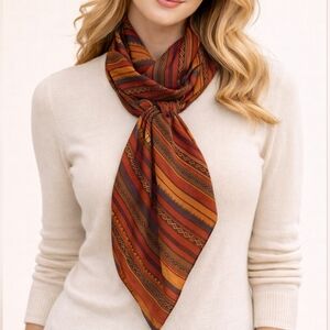 Vintage Extra Long Pointed Striped Chiffon Sash Ascot Scarf